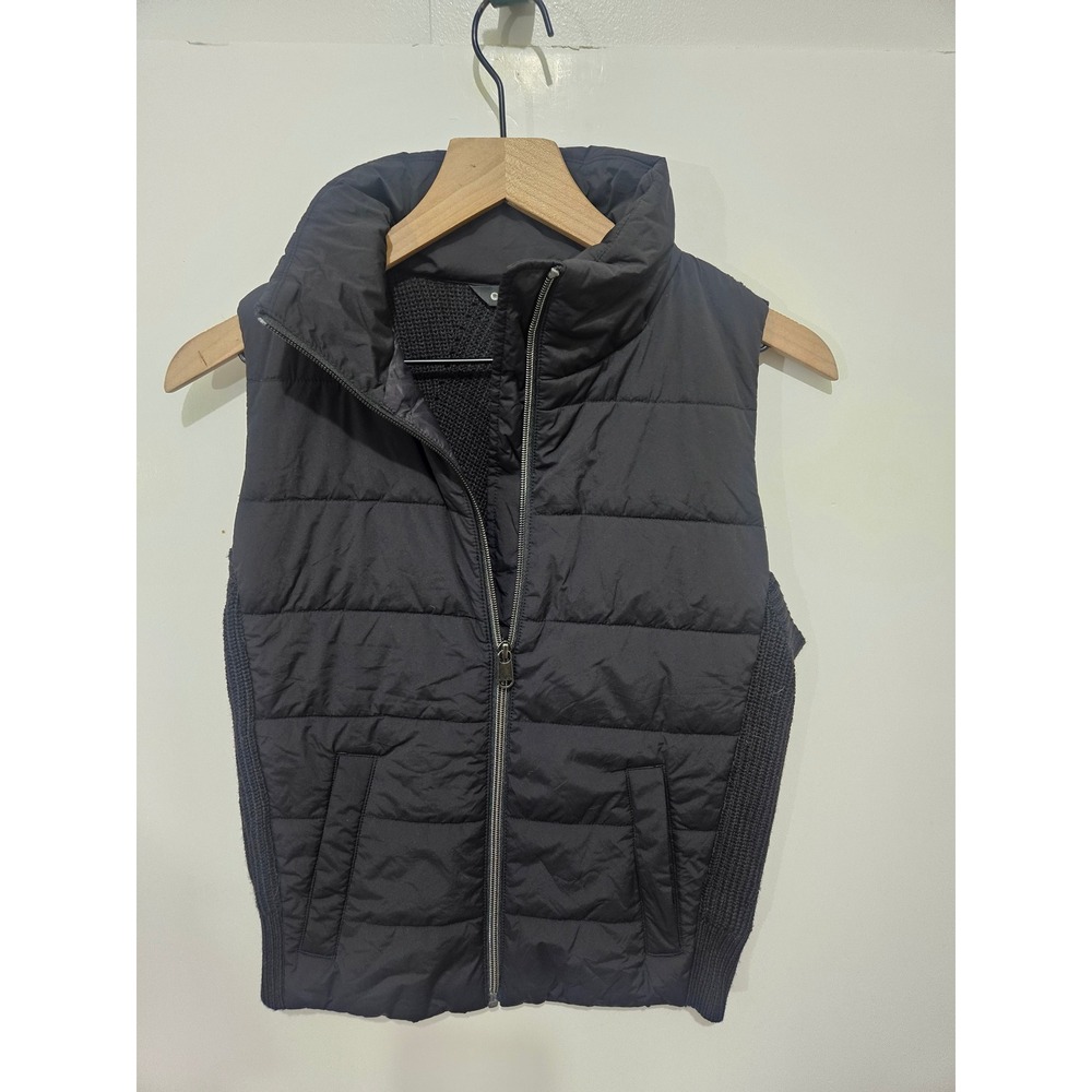 Athleta Womens Black Quilted Puffer Vest Merino Wool Knit Back XS‎ TP Pockets